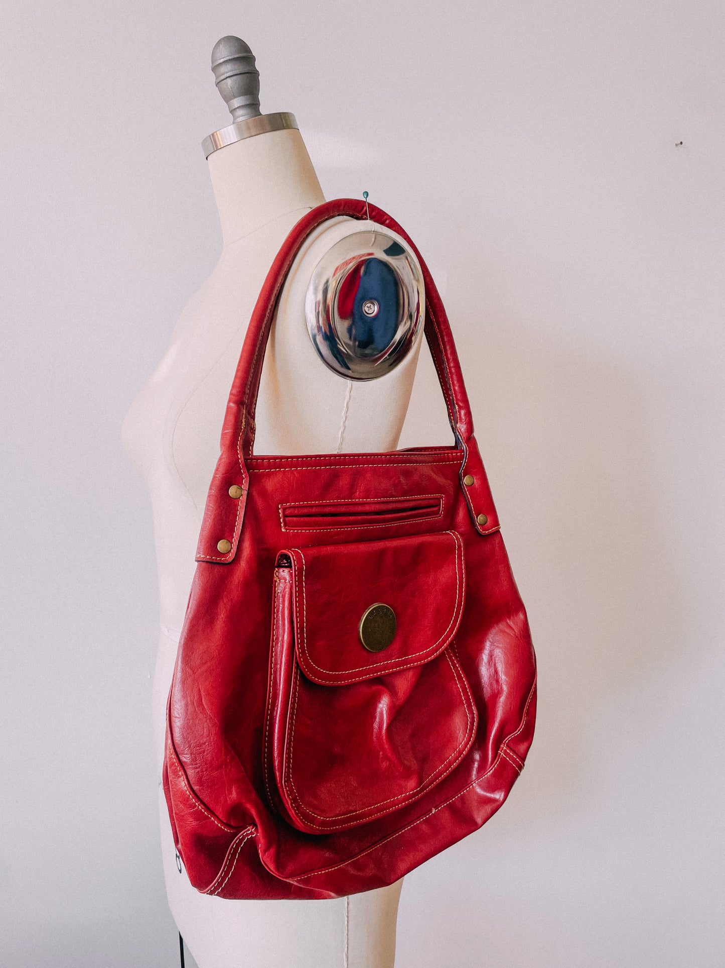 Y2K Red Faux Leather Slouch Bag