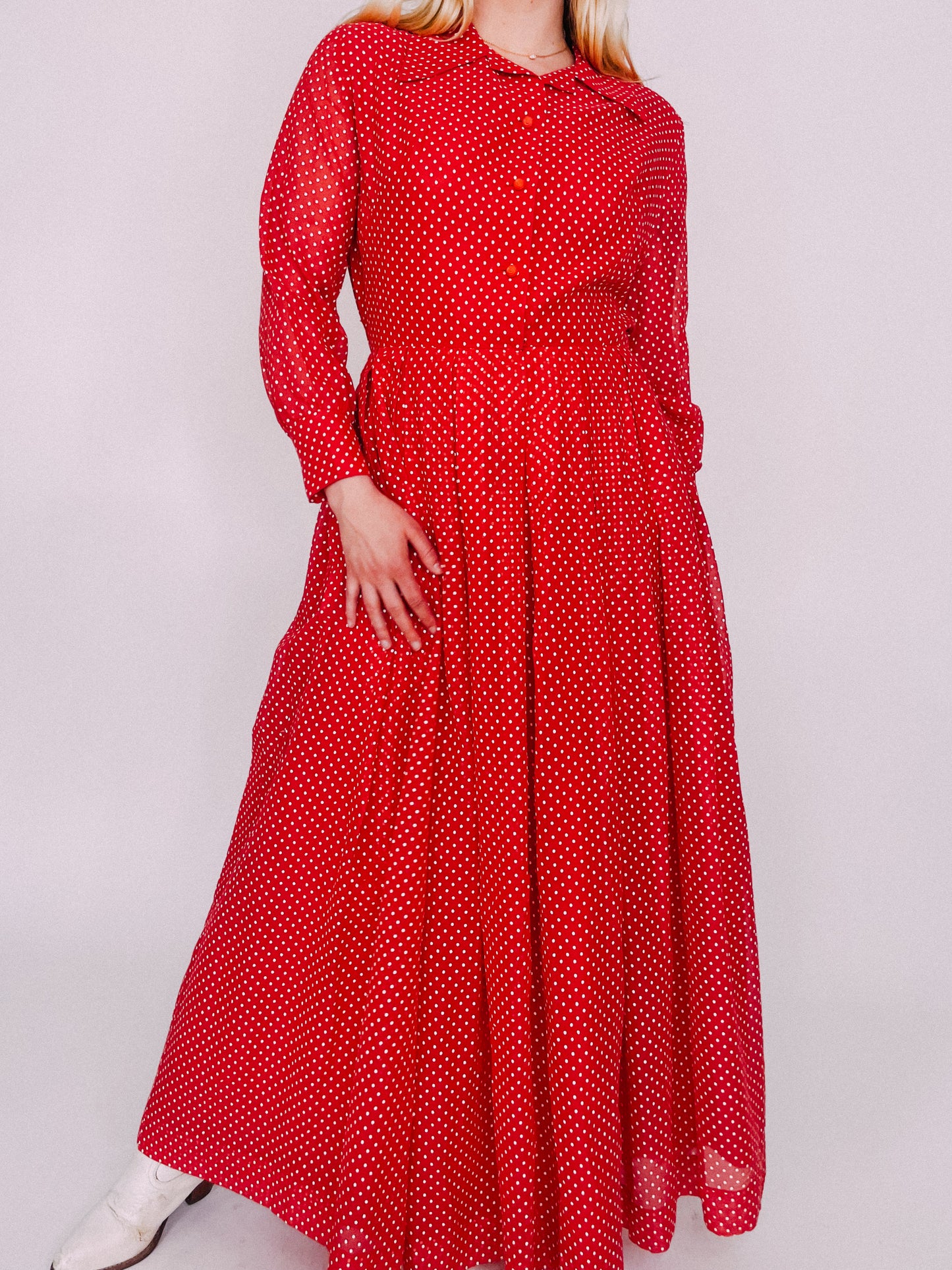 1970s Red Polka Dot Shirt Dress