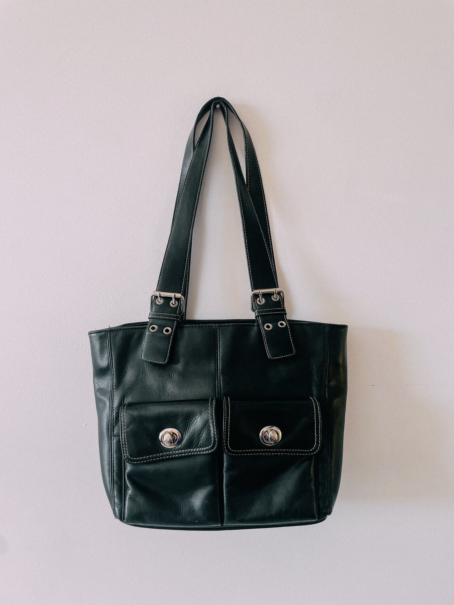 Y2K Black Leather Shoulder Bag