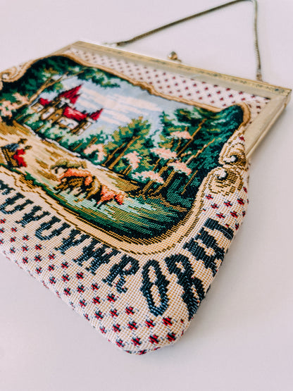 1950s Pastoral Scene Needlepoint Purse