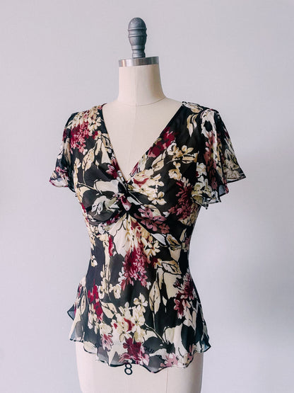 Y2K Moody Florals Silk Top