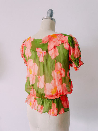 Y2K Bright Floral Silk Top