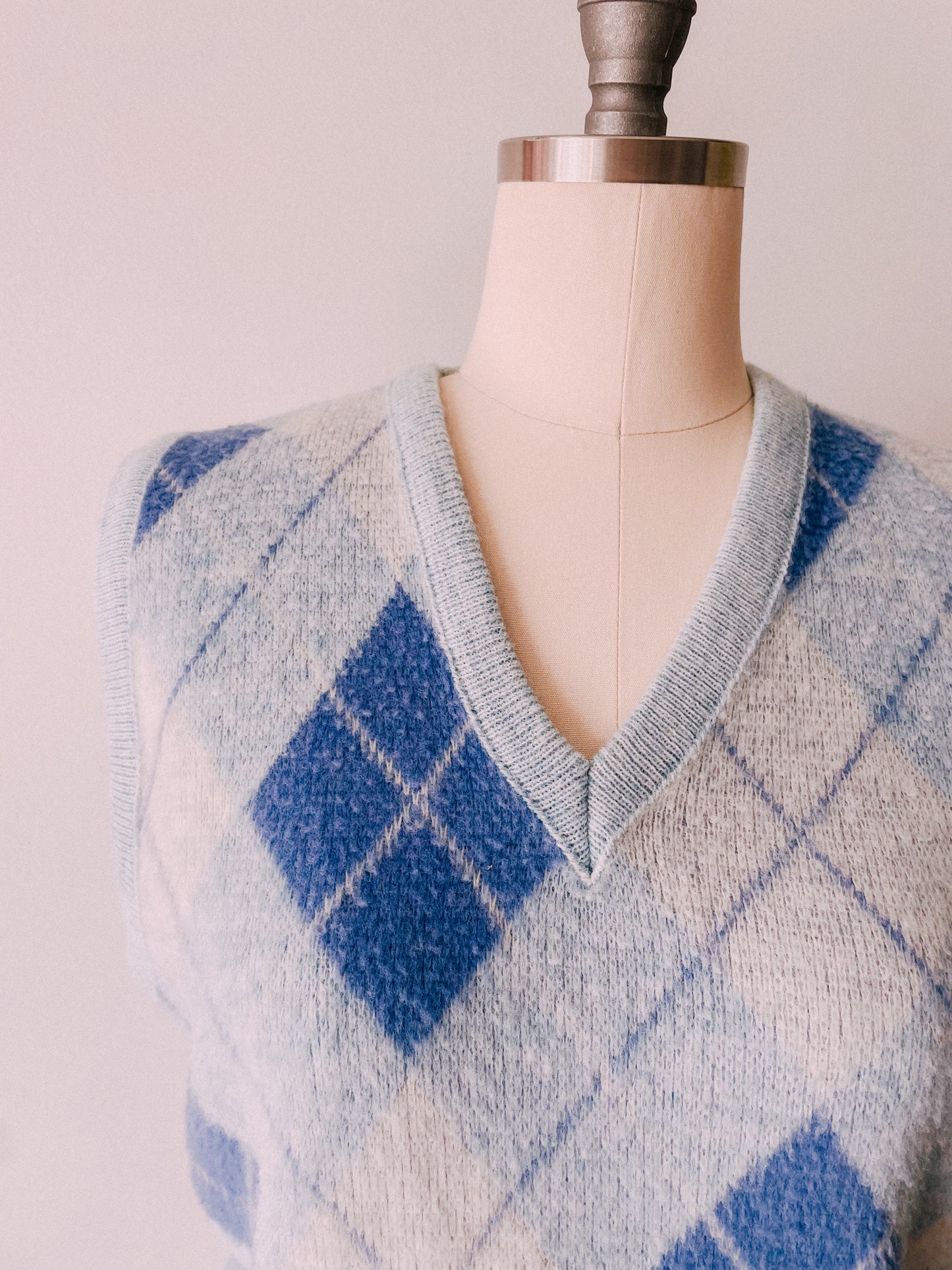 1960s Light Blue Argyle Sweater Vest