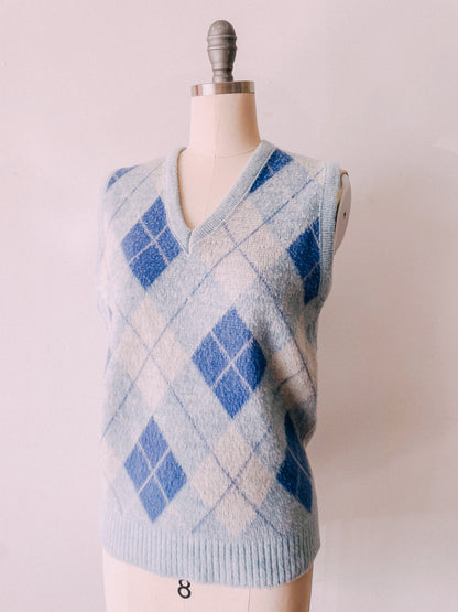 1960s Light Blue Argyle Sweater Vest