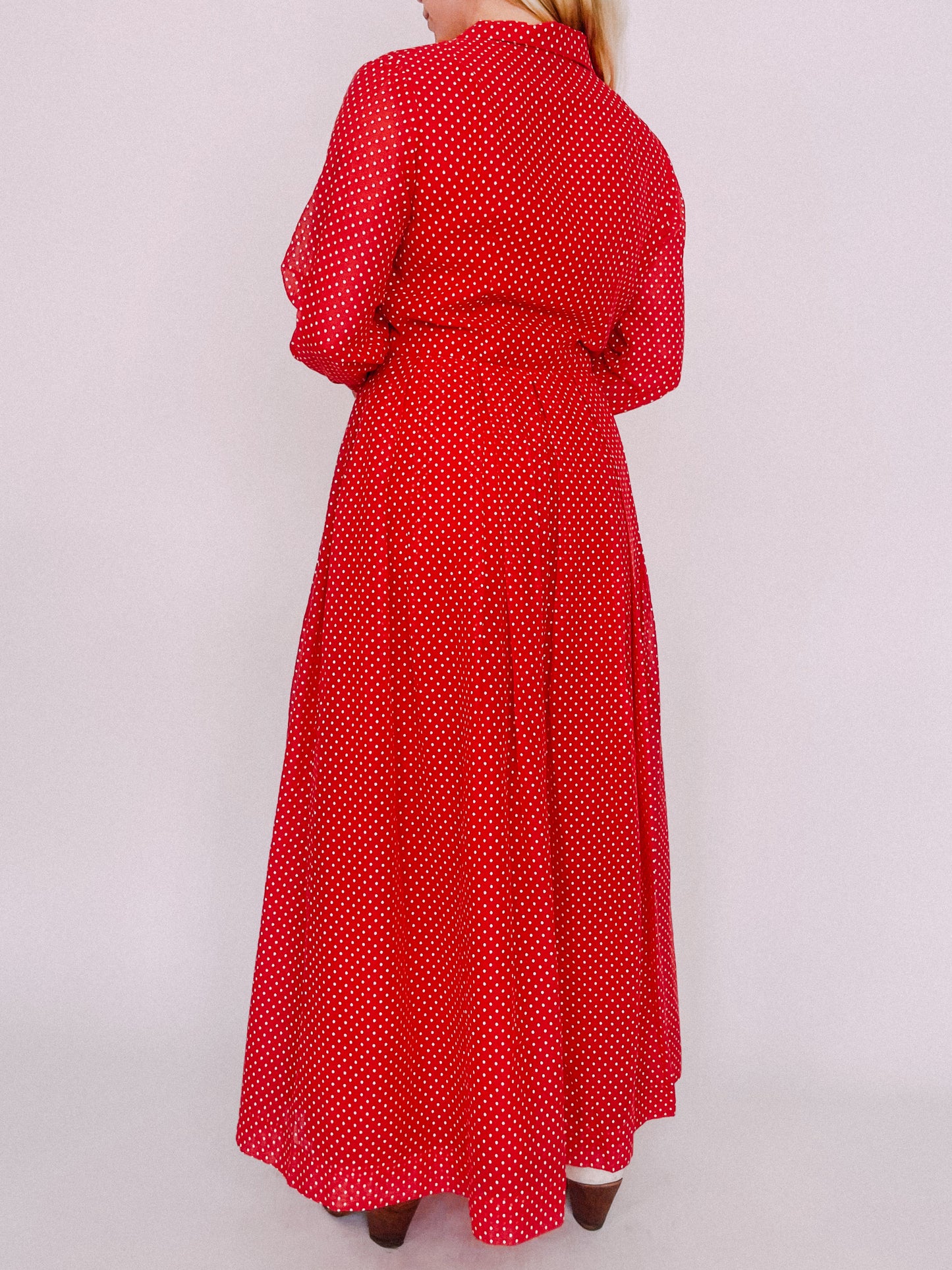 1970s Red Polka Dot Shirt Dress