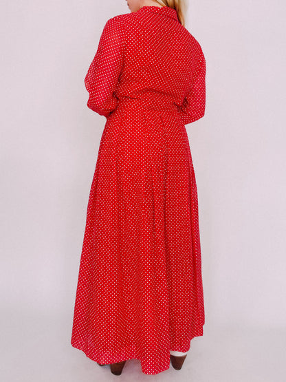 1970s Red Polka Dot Shirt Dress