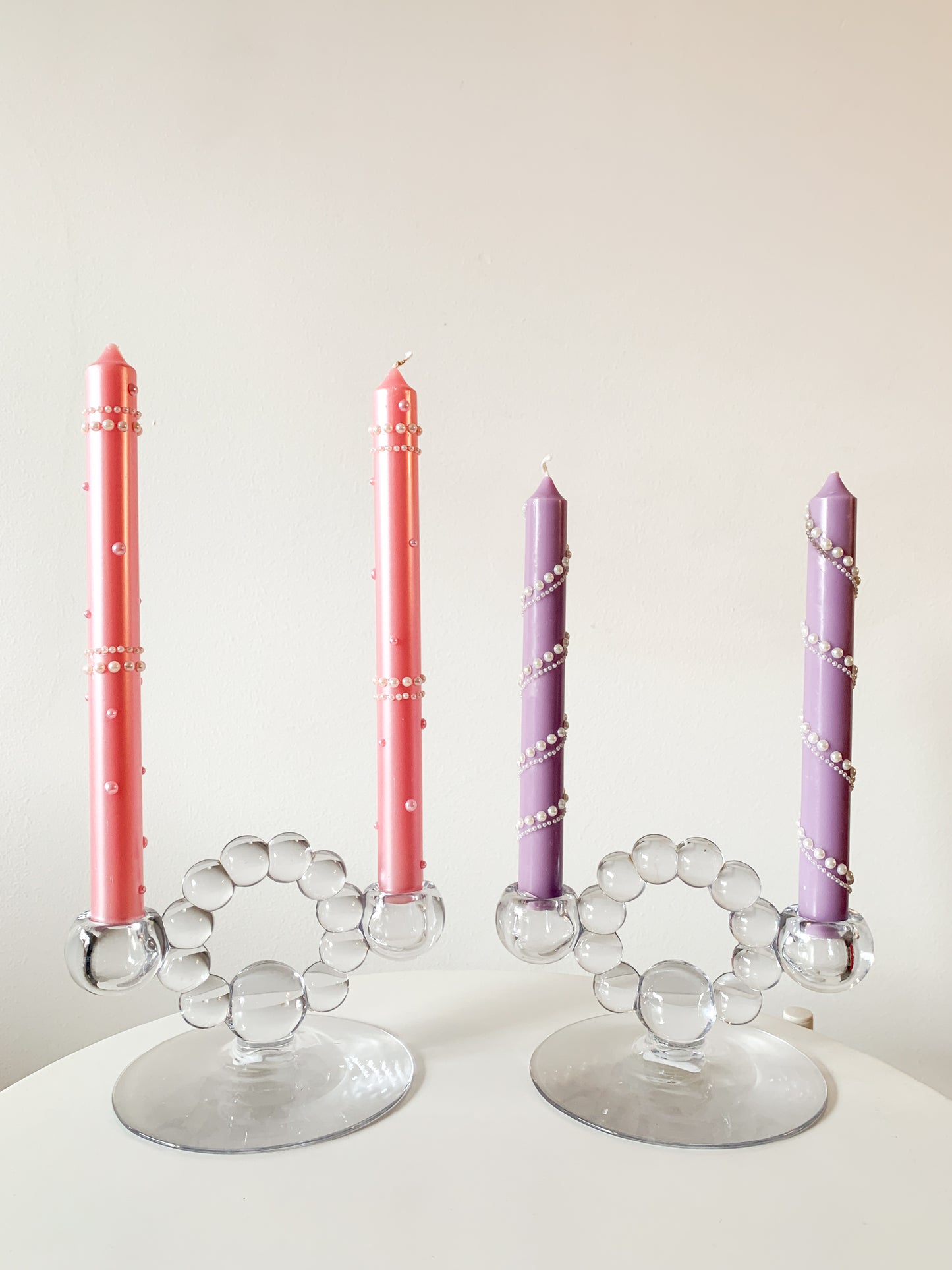 Embellished Pillar Candles, set of 2.