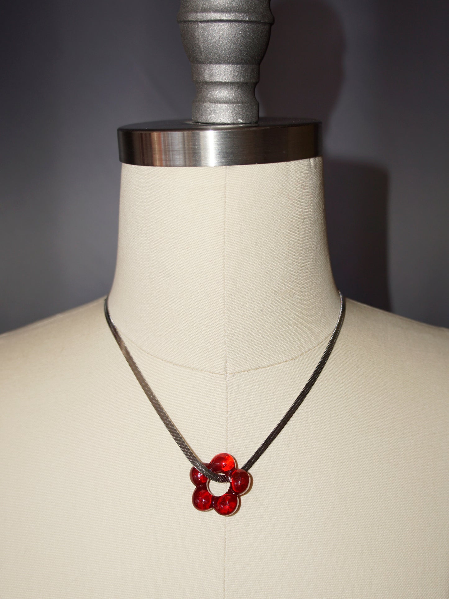 herringbone silver chain + glass flower