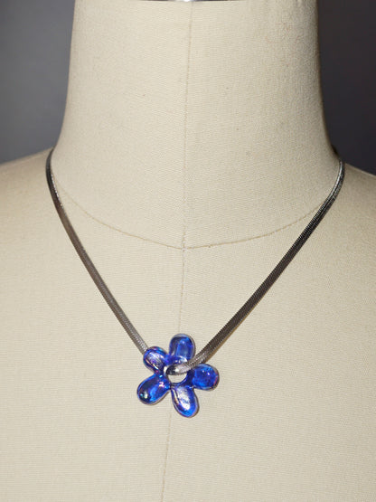 herringbone silver chain + glass flower