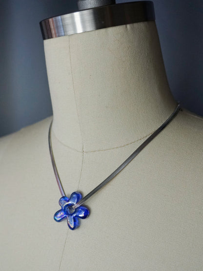 herringbone silver chain + glass flower