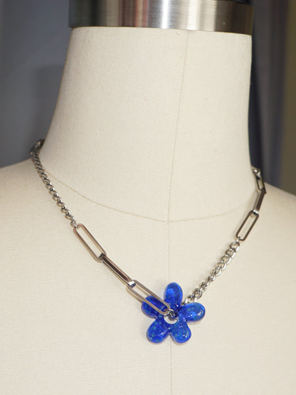 Silver Paperclip Chain + Glass Flower