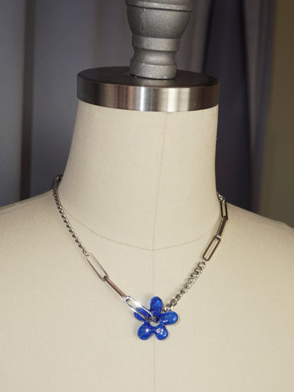 Silver Paperclip Chain + Glass Flower