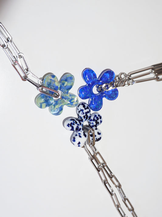 Silver Paperclip Chain + Glass Flower