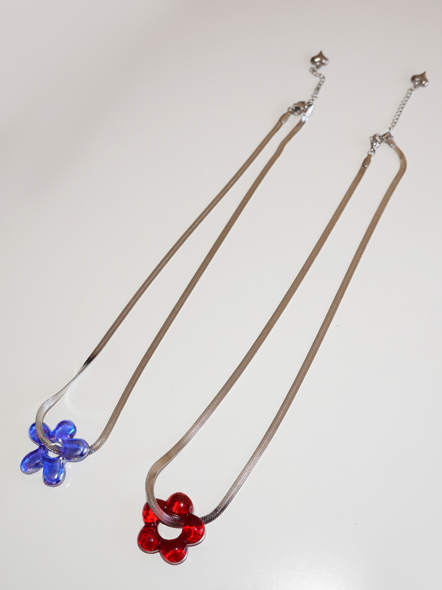 herringbone silver chain + glass flower