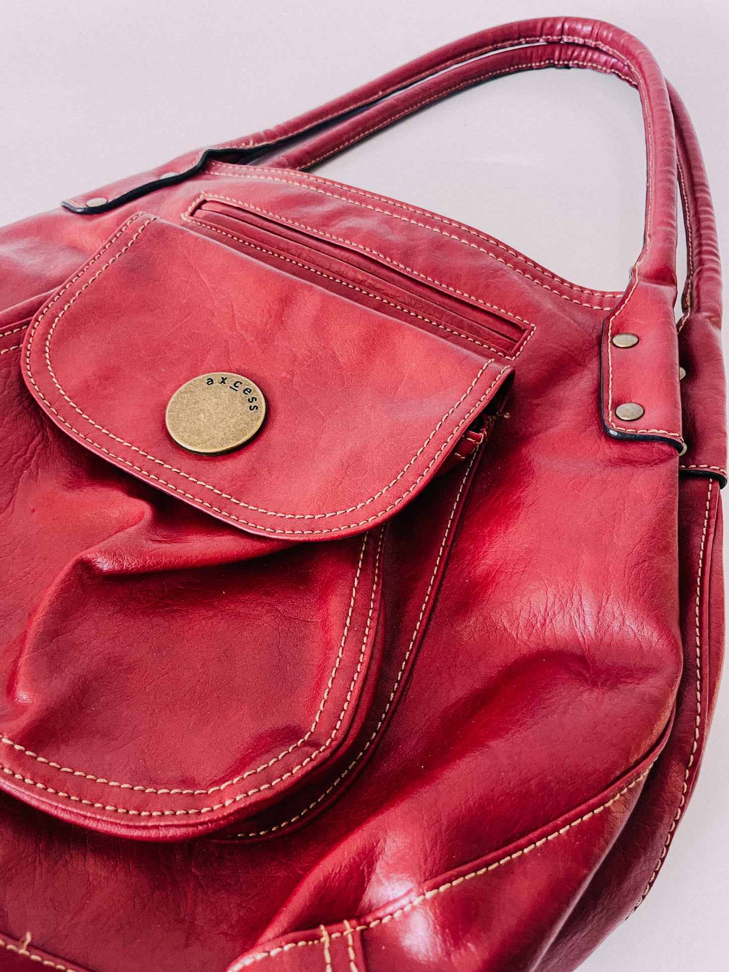 Y2K Red Faux Leather Slouch Bag