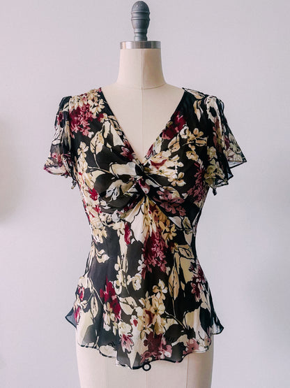 Y2K Moody Florals Silk Top