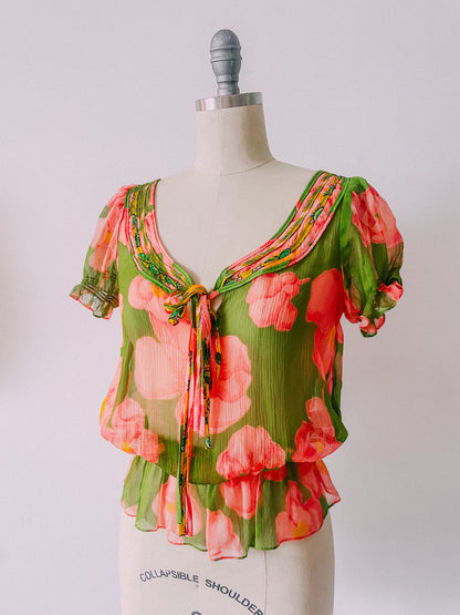 Y2K Bright Floral Silk Top