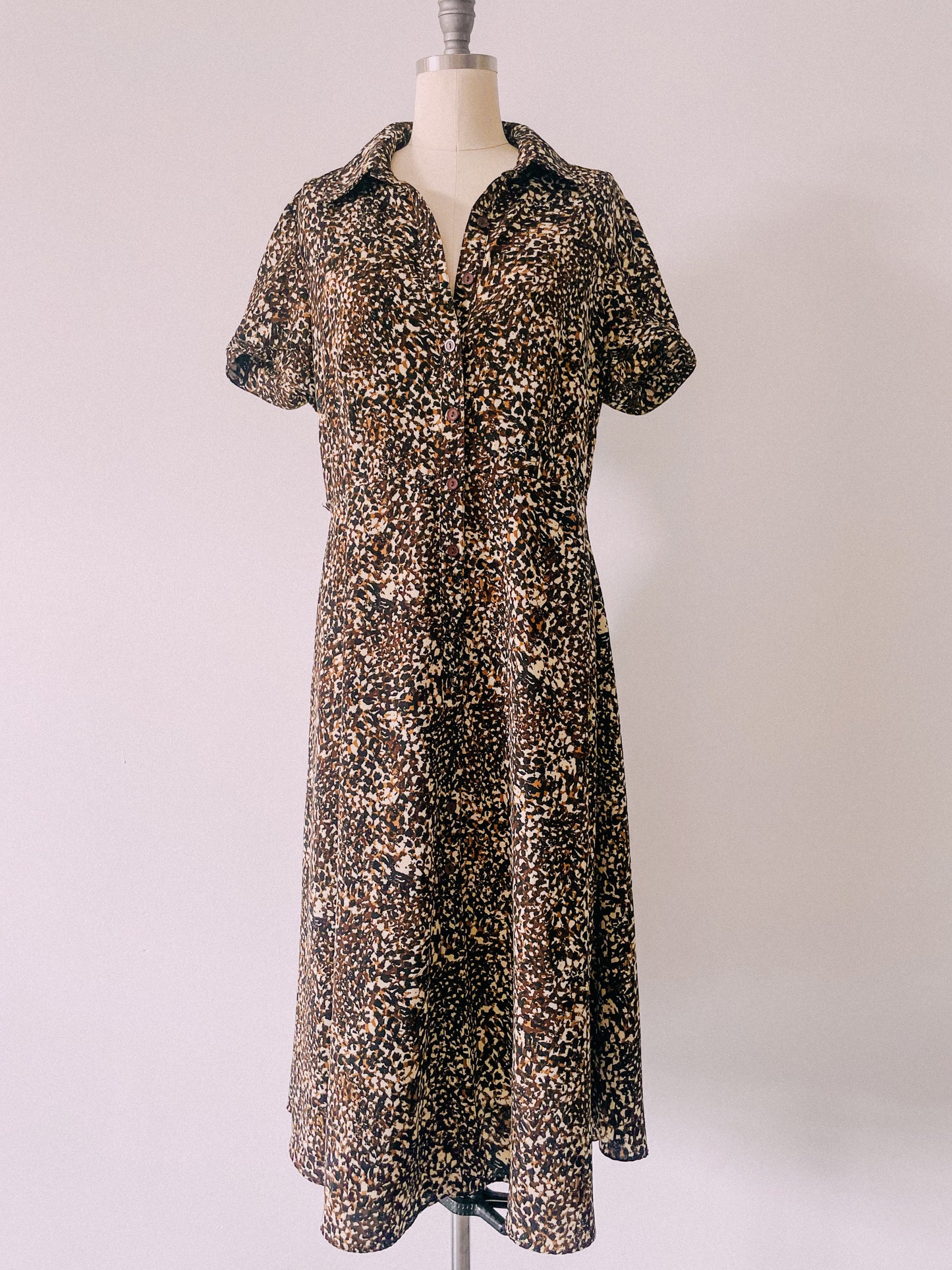 1990s Neutral Print Shirt Dress