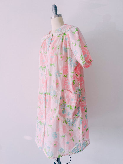 1970s Pink Floral House Coat