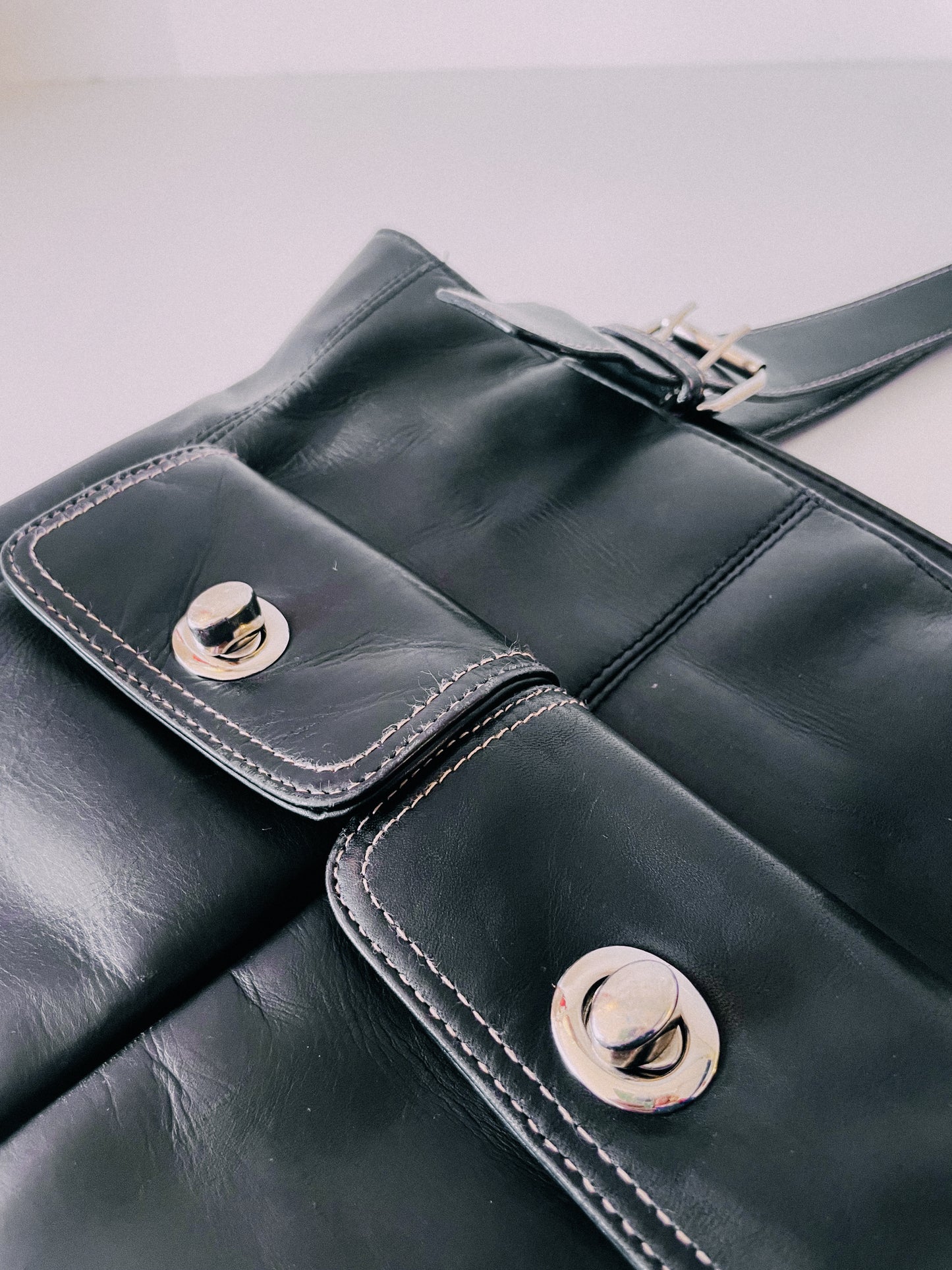 Y2K Black Leather Shoulder Bag