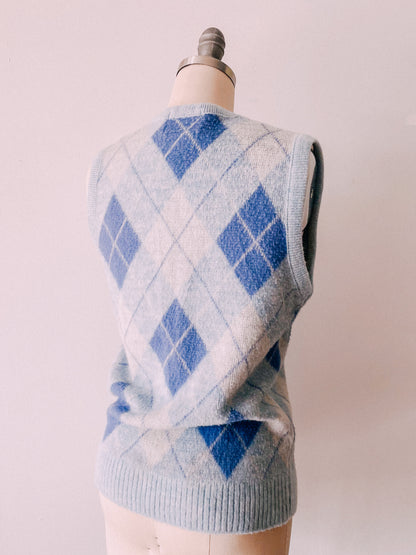 1960s Light Blue Argyle Sweater Vest