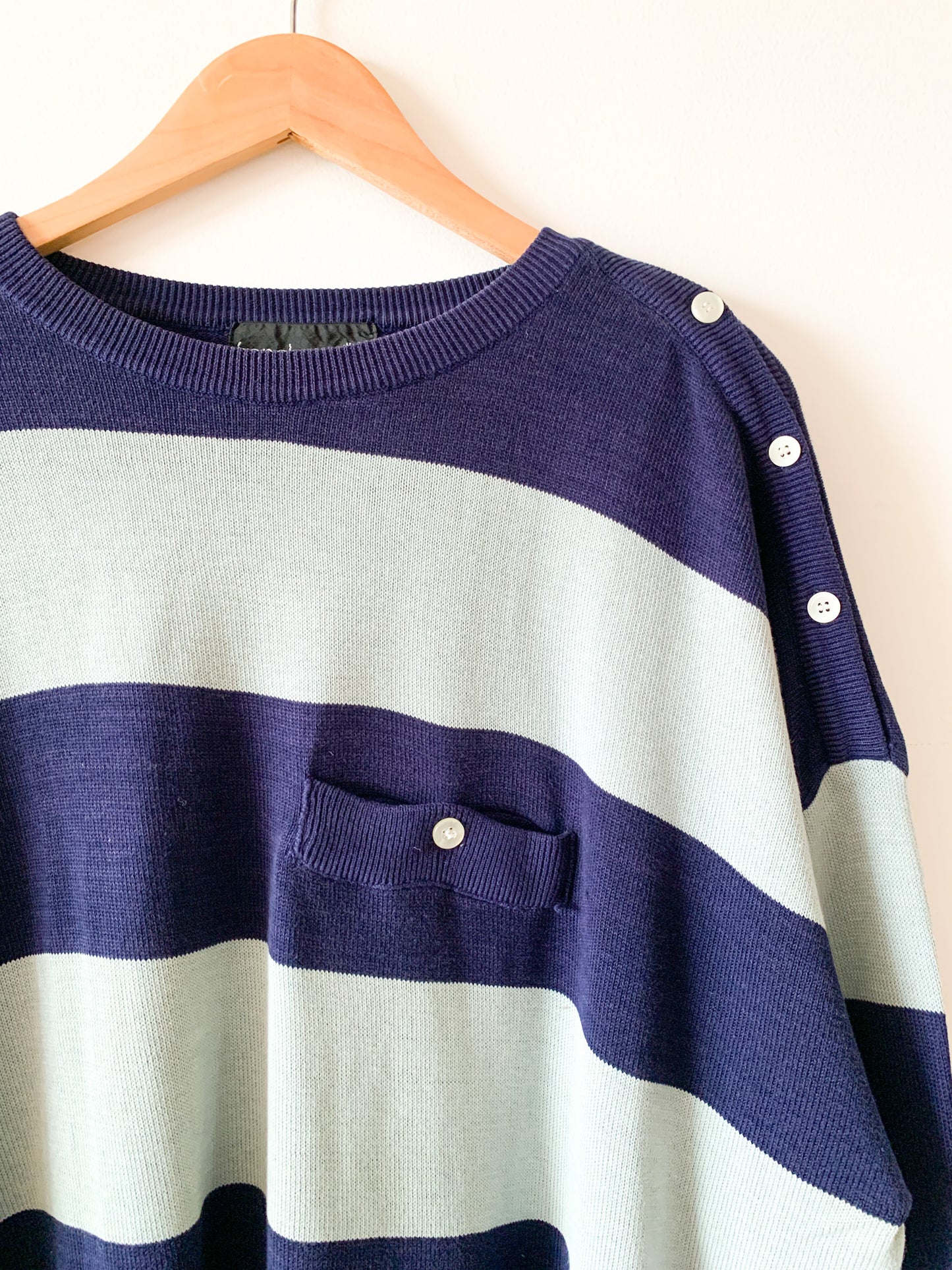 Vintage Striped Blue Button Sweater