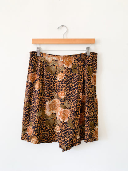 Leopard Floral Wrap Skort