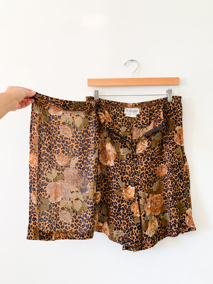 Leopard Floral Wrap Skort