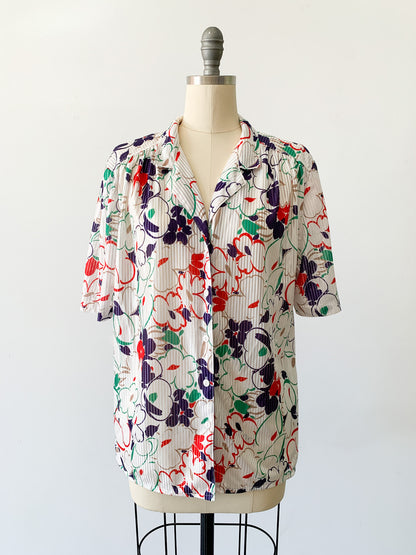 Donnkenny Floral Stripe Collared Top