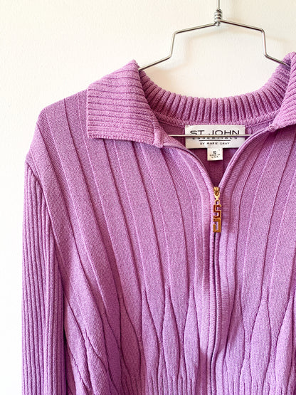 Vintage St.John Lavender Zip Front Sweater