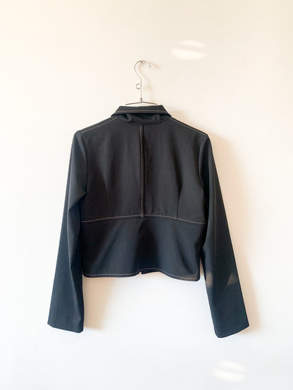 Y2K B+W Zip Front Top