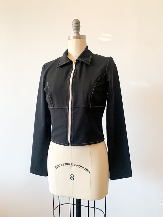 Y2K B+W Zip Front Top