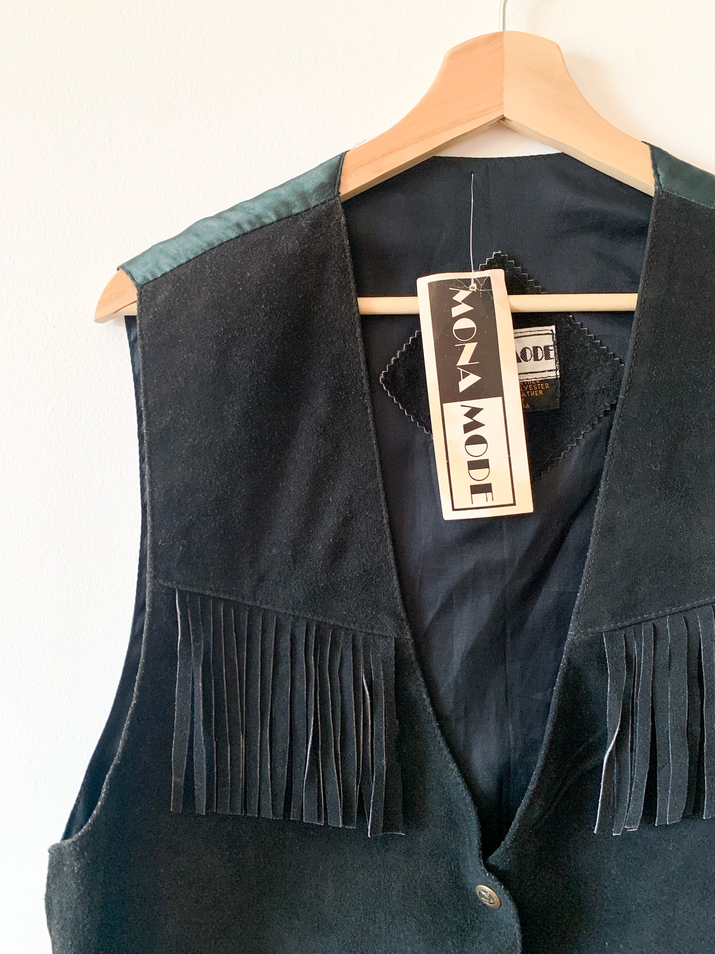 80s Black Leather Fringe Vest