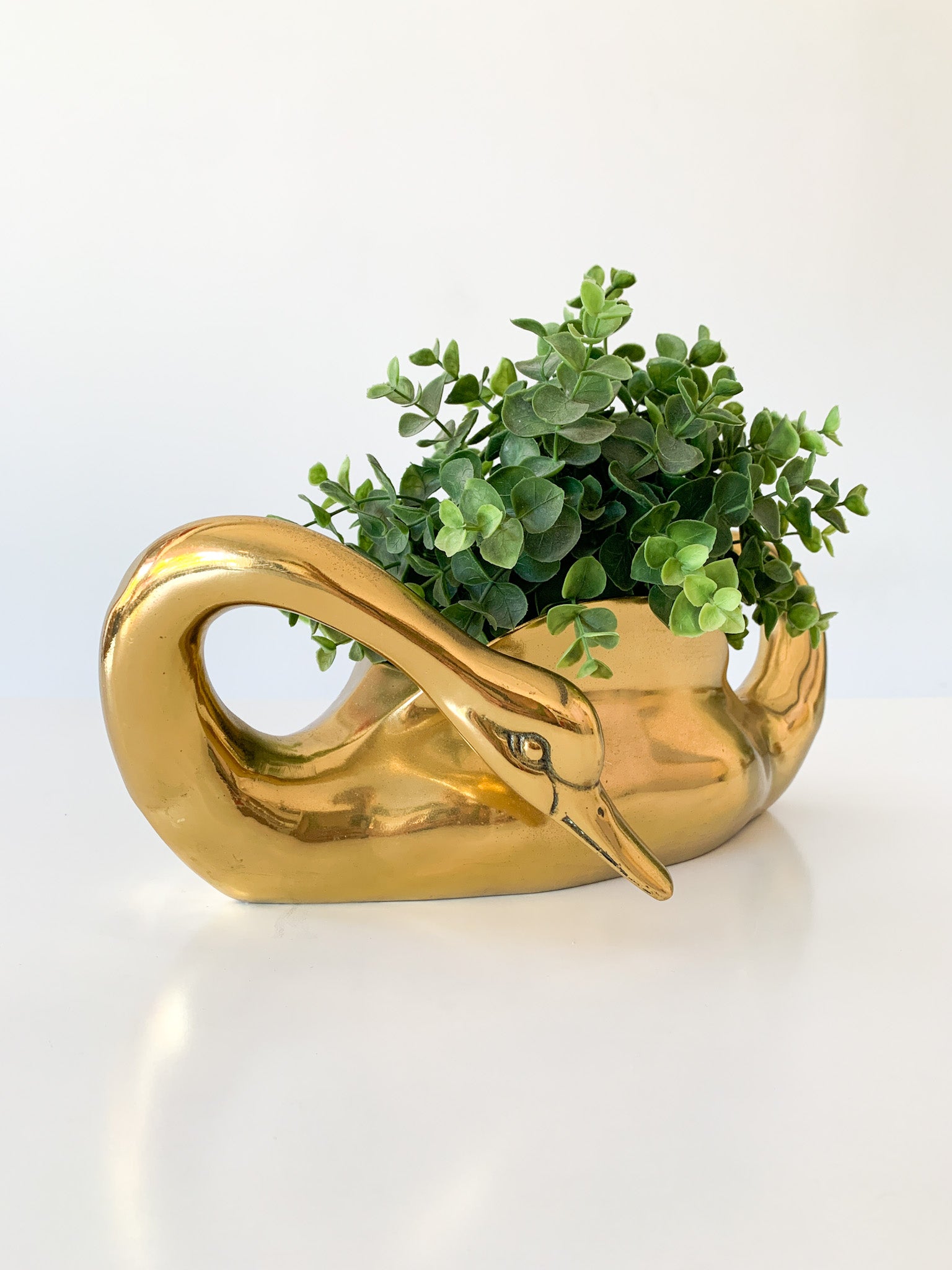 Vintage Brass Swan Planter good