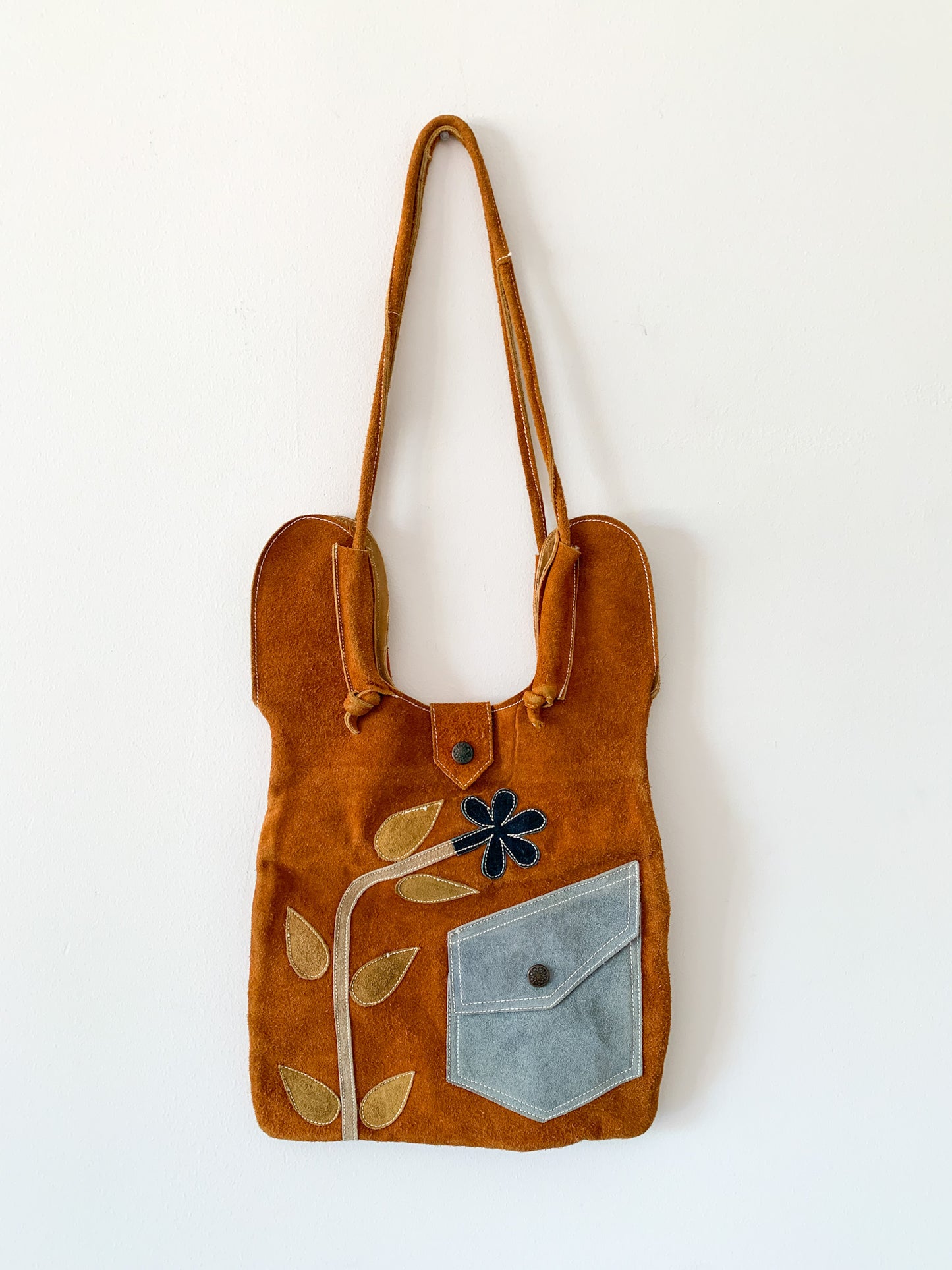 Leather Floral Pocket Tote