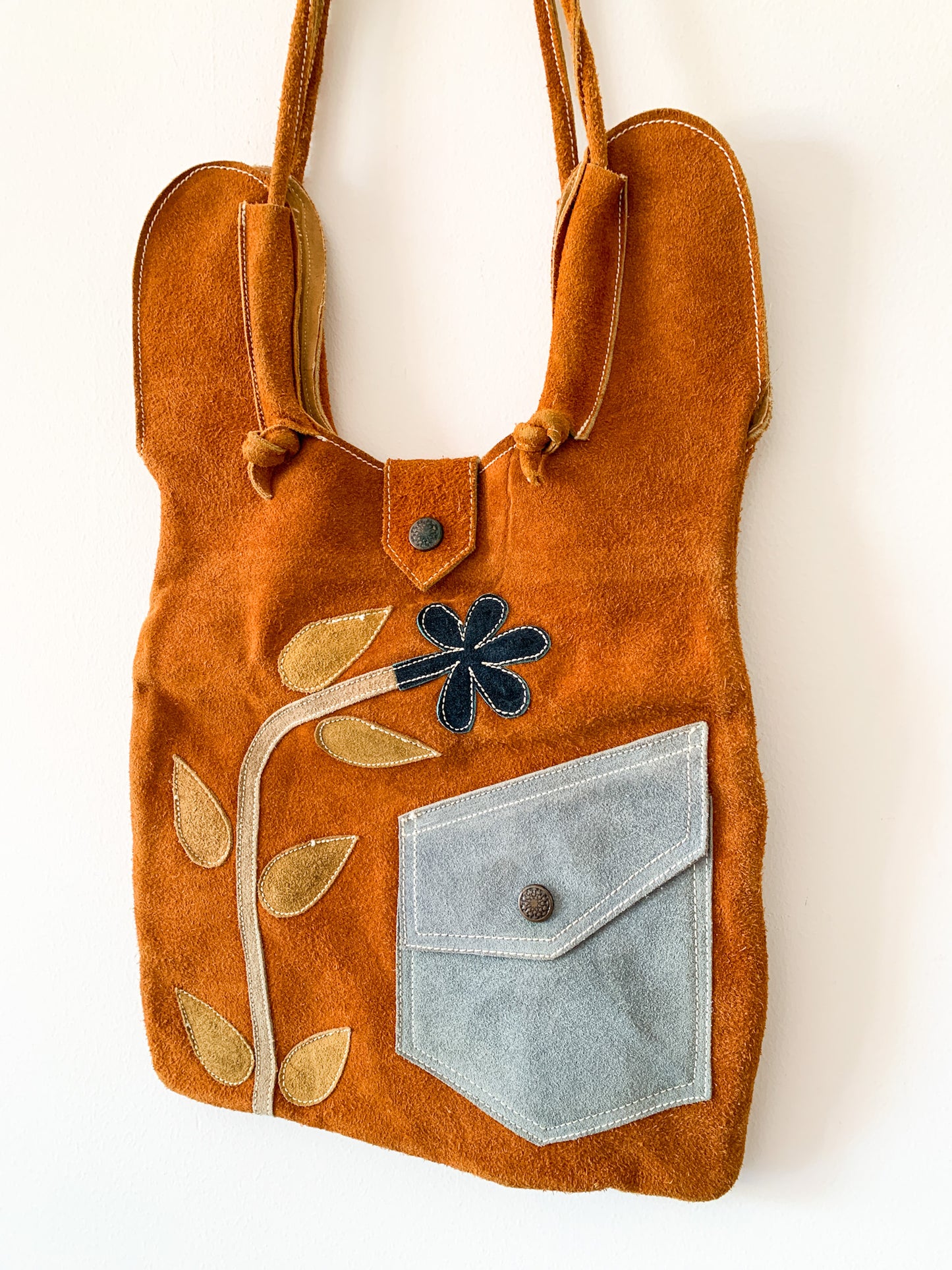 Leather Floral Pocket Tote