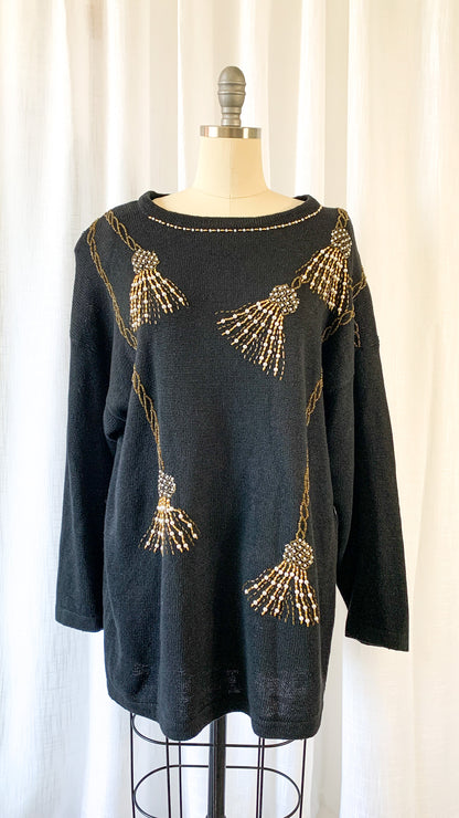 80s Beaded Tassel Sweater