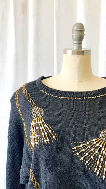 80s Beaded Tassel Sweater