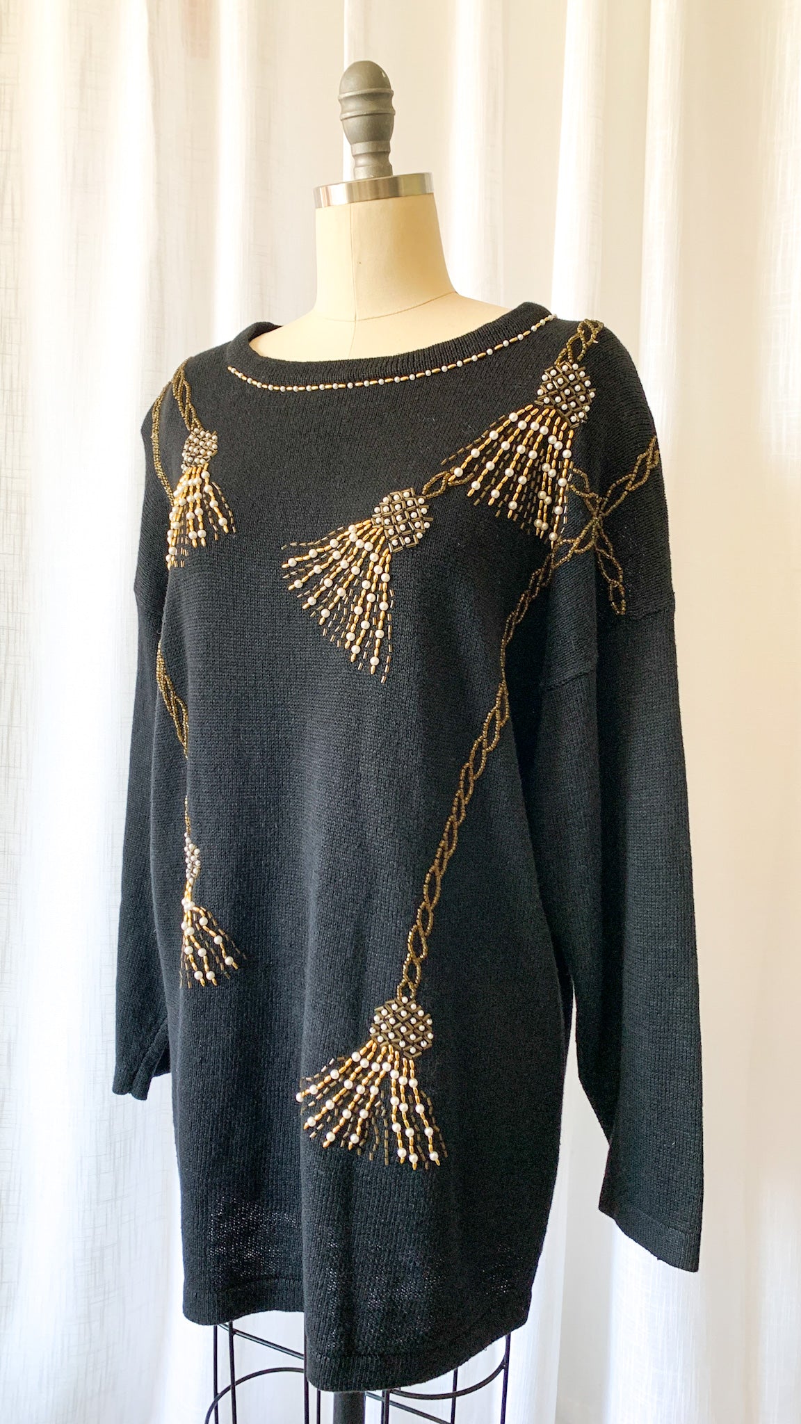 80s Beaded Tassel Sweater