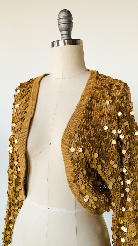 Y2k Gold Sequin Crochet Shrug