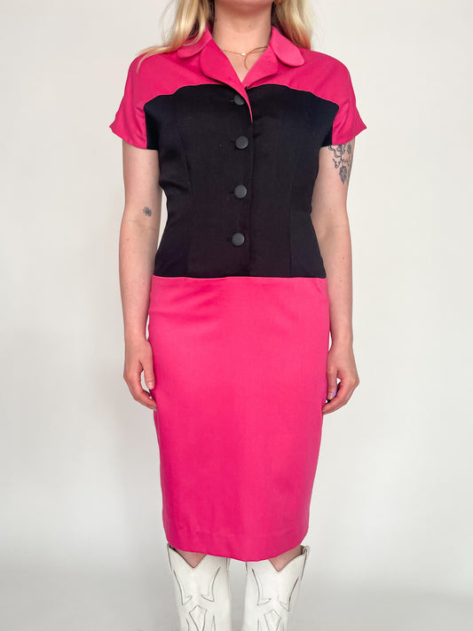 Pink + Black Color Block Dress