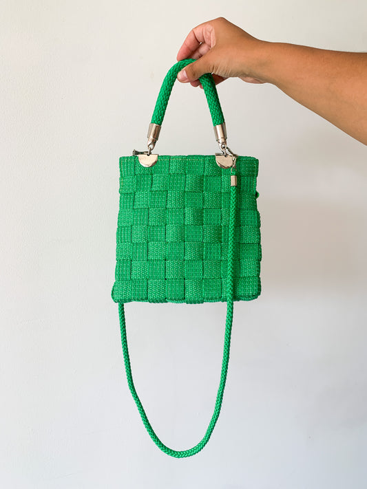 Vintage Green Woven Checkered Purse