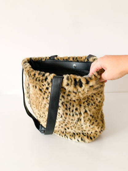 Vintage Fuzzy Leopard Tote Bag