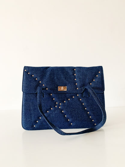 80s Denim Studded Flap Bag