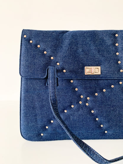 80s Denim Studded Flap Bag