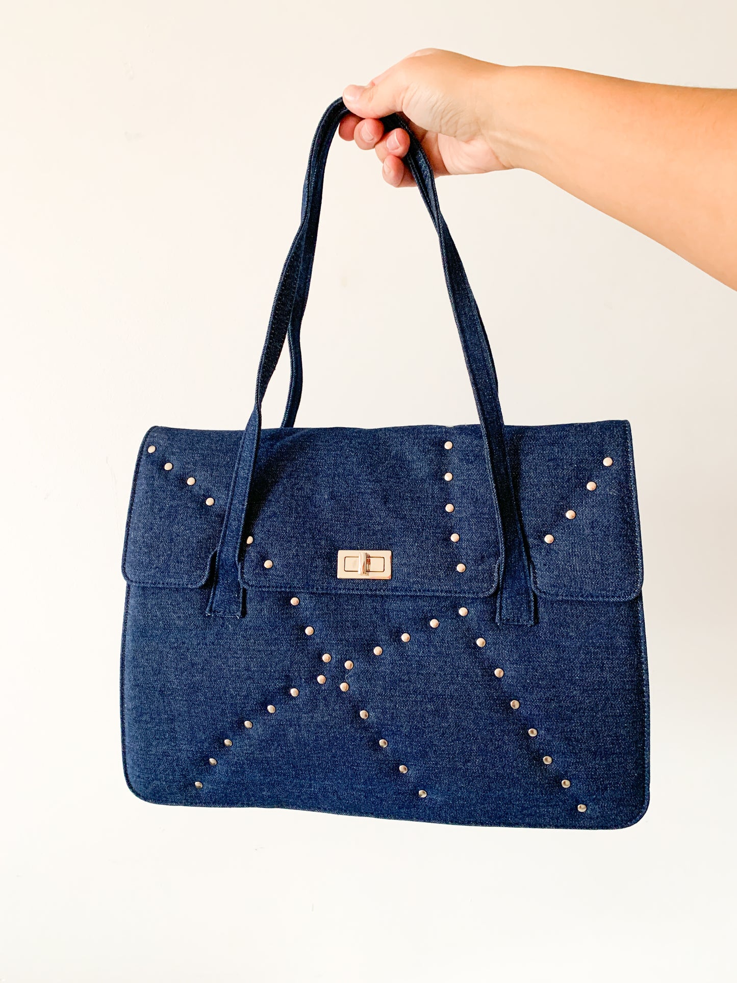 80s Denim Studded Flap Bag