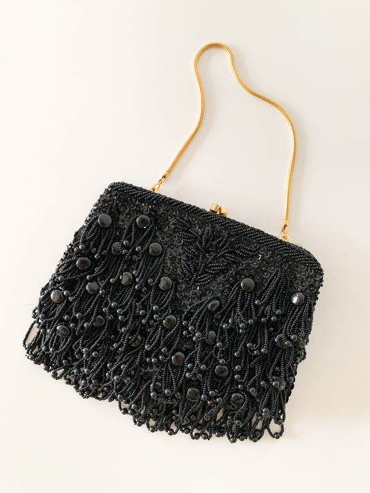 Vintage Black Beaded Evening Bag