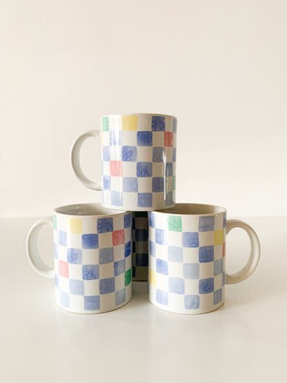 Vintage Pastel Checker Mugs, set of 4.