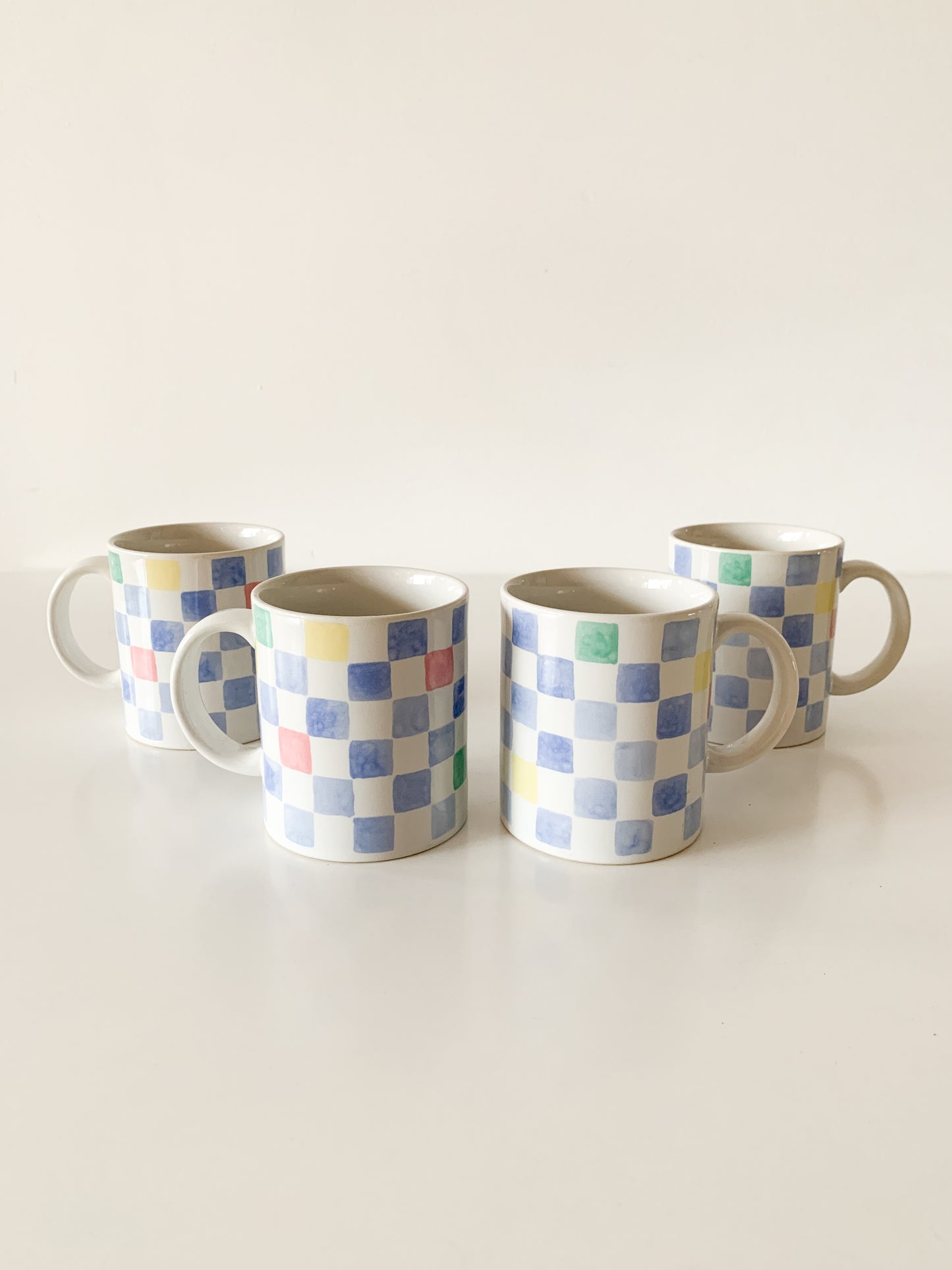 Vintage Pastel Checker Mugs, set of 4.