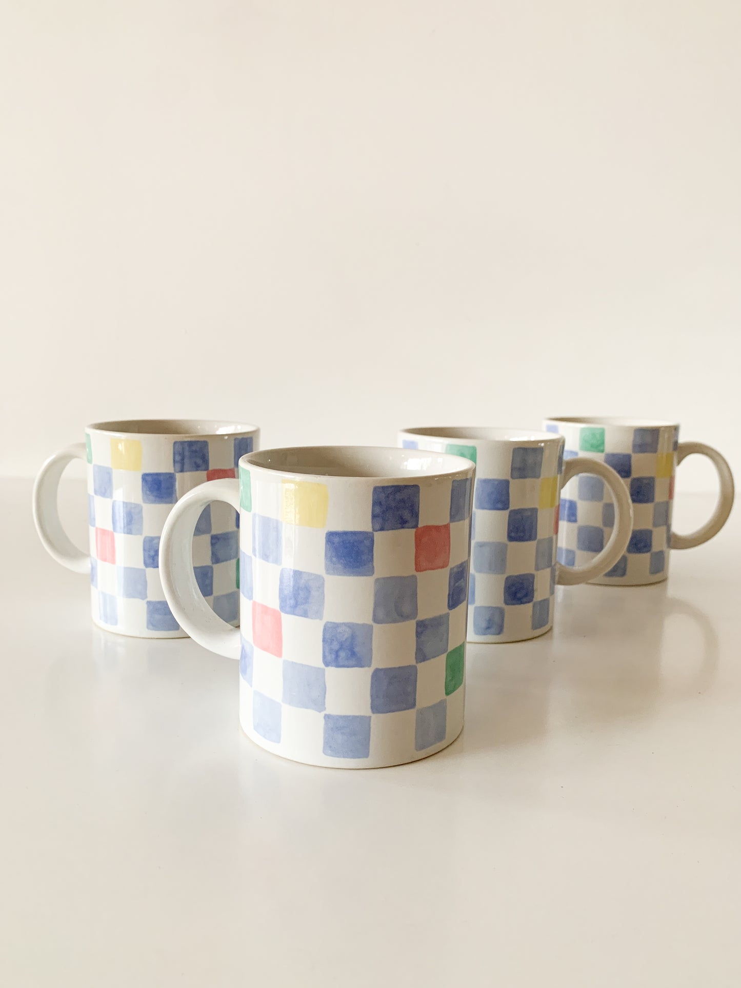 Vintage Pastel Checker Mugs, set of 4.